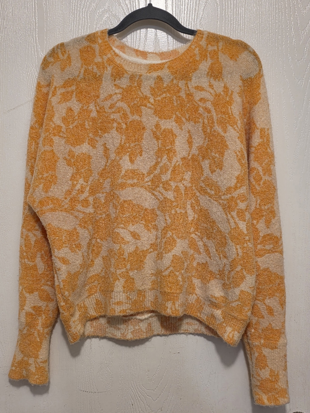 Cynthia Rowley Floral Crewneck Sweater in Orange and Cream